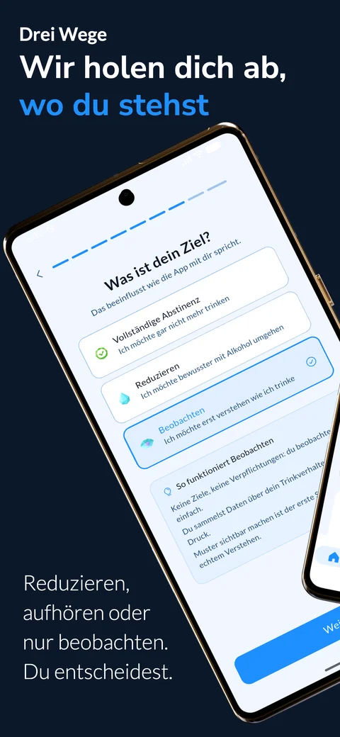 Alkohol-App OONVAA: Drei Wege wählen (Abstinenz, Reduzieren oder Beobachten)