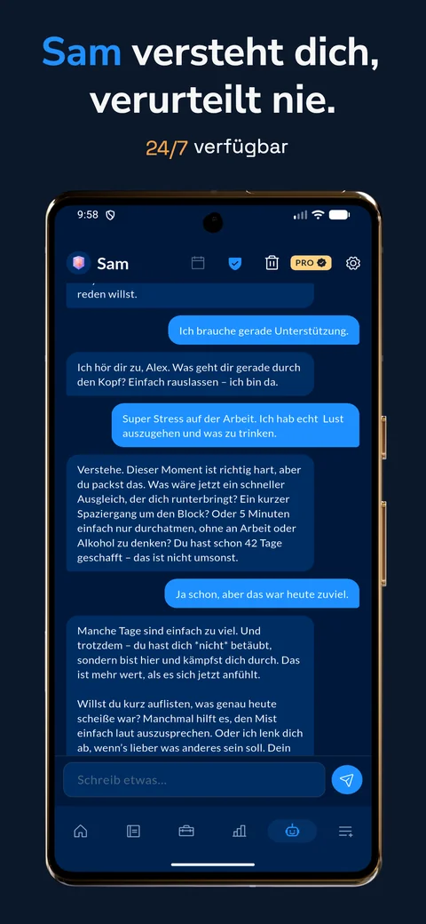 Sam, der KI-Begleiter der Alkohol-App, im Chat